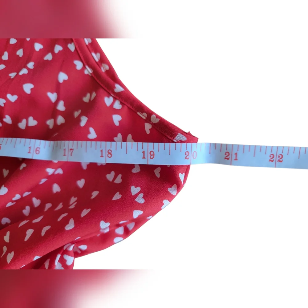 Shein Curve | Plunging Neck Red Dress With Confetti White Hearts - Picture 4 of 9